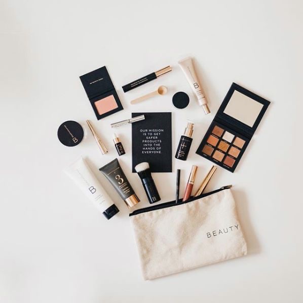 A picture of Beautycounter makeup spread out on a table