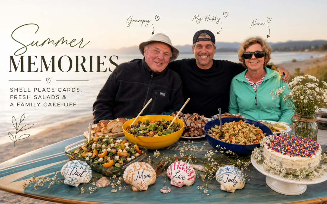 A Summer Evening in Parksville: Shell Place Cards, Fresh Salads & a Family Cake-Off